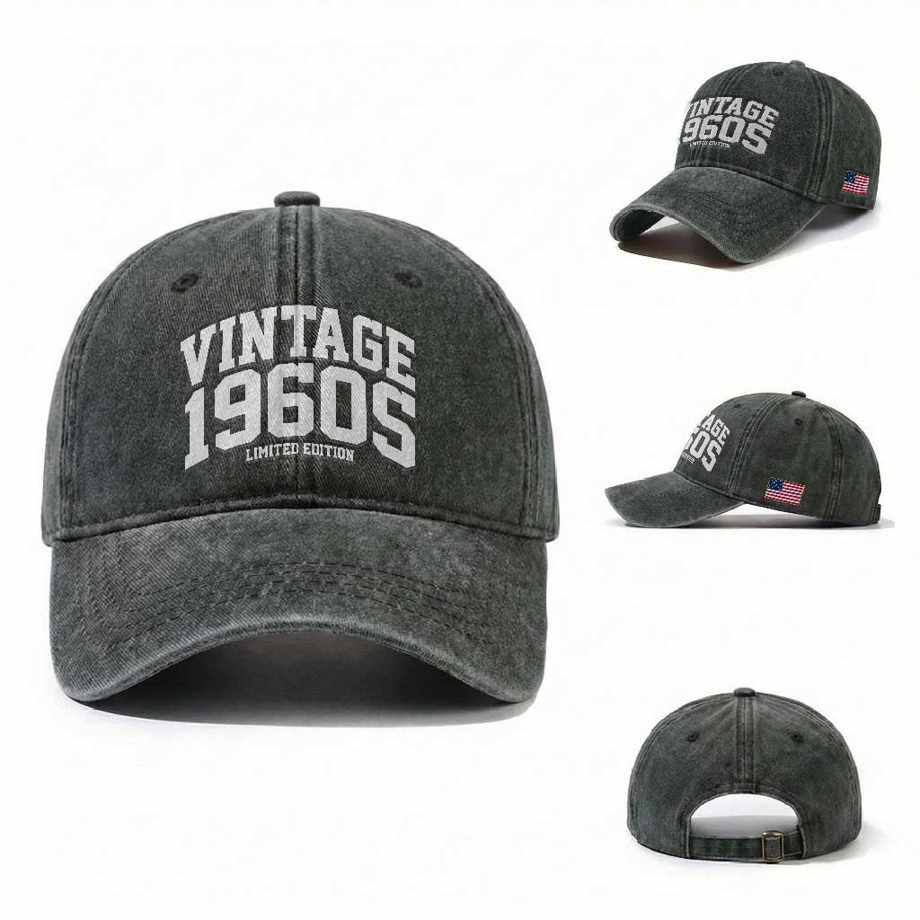 Vintage 1960s Limited Edition Washed Cotton Baseball Cap Vintage Varsity Funny Cool 1960 Theme