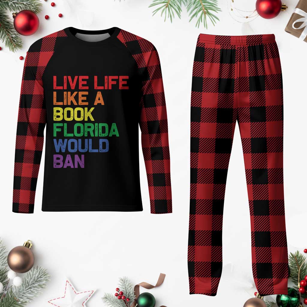 Retro Live Like Book In Florida LGBTQ Subtle Pride Plaid Pajama Set Rainbow LGBTQIA Pride - Wonder Print Shop