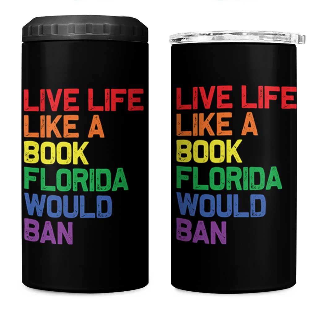 Retro Live Like Book In Florida LGBTQ Subtle Pride 4 in 1 Can Cooler Tumbler Rainbow LGBTQIA Pride - Wonder Print Shop