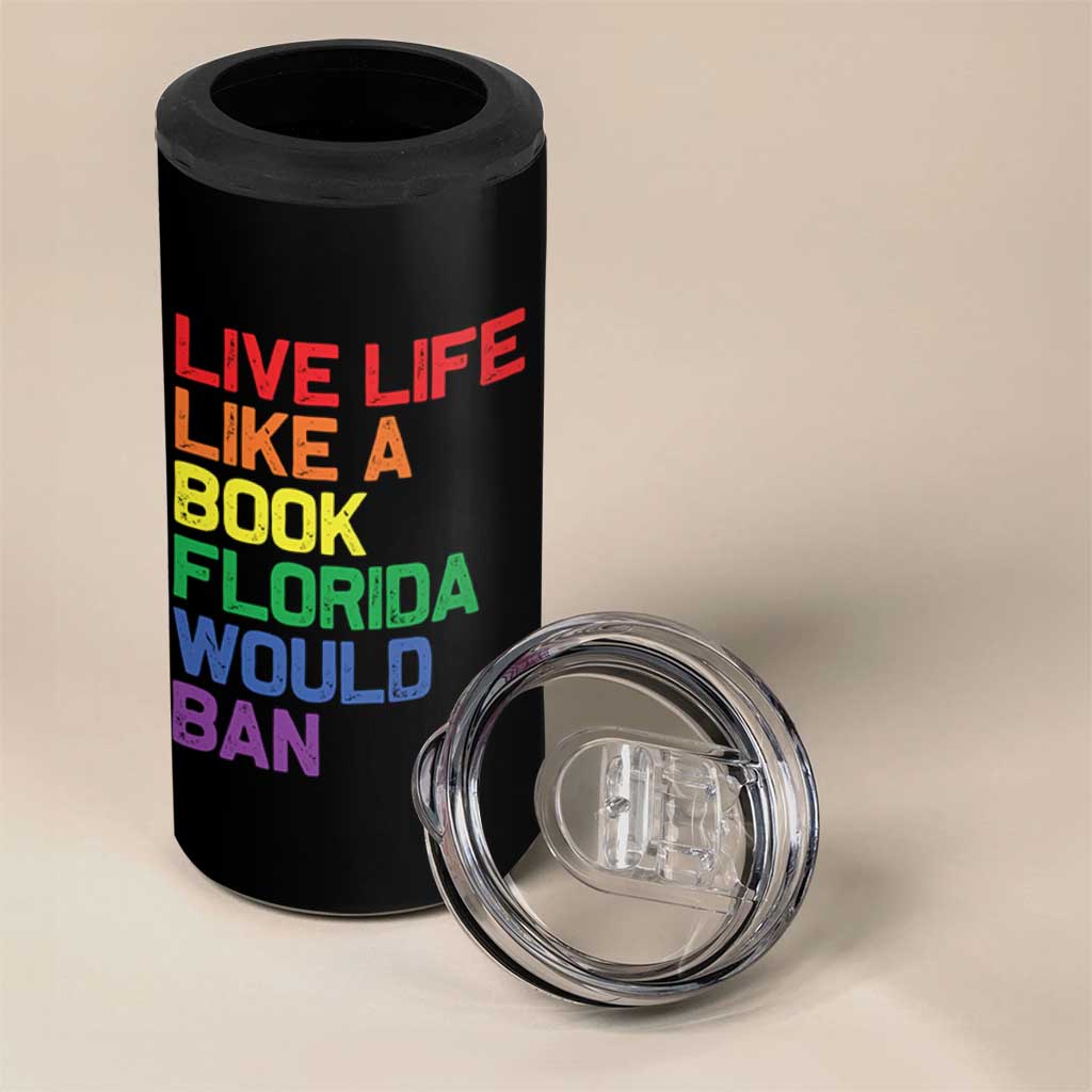 Retro Live Like Book In Florida LGBTQ Subtle Pride 4 in 1 Can Cooler Tumbler Rainbow LGBTQIA Pride - Wonder Print Shop