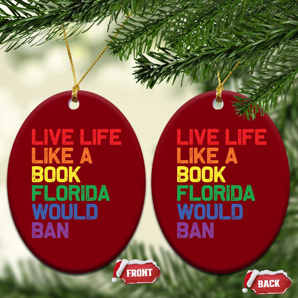 Retro Live Like Book In Florida LGBTQ Subtle Pride Ceramic Ornament Rainbow LGBTQIA Pride - Wonder Print Shop