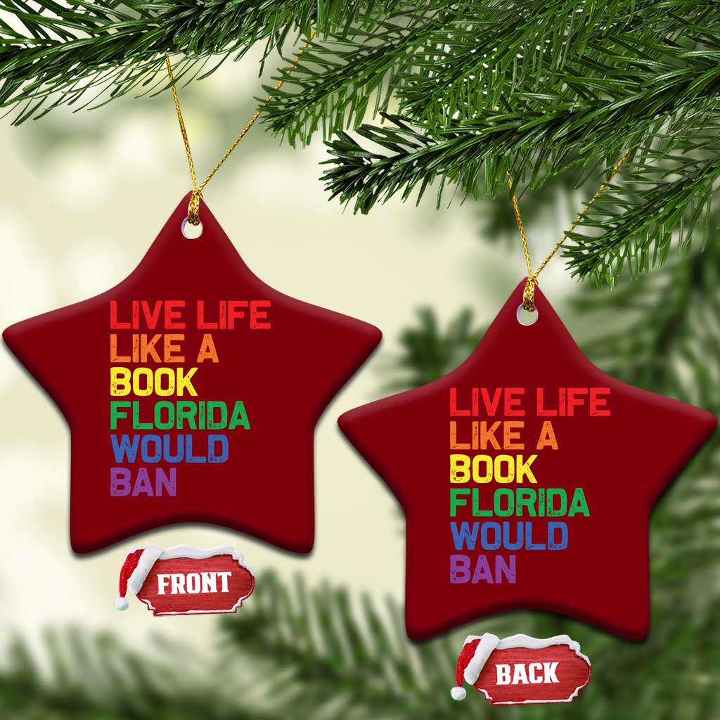 Retro Live Like Book In Florida LGBTQ Subtle Pride Ceramic Ornament Rainbow LGBTQIA Pride - Wonder Print Shop