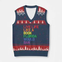 Retro Live Like Book In Florida LGBTQ Subtle Pride V-Neck Knit Sweater Vest Rainbow LGBTQIA Pride - Wonder Print Shop