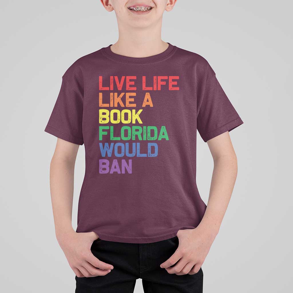 Retro Live Like Book In Florida LGBTQ Subtle Pride T Shirt For Kid Rainbow LGBTQIA Pride - Wonder Print Shop