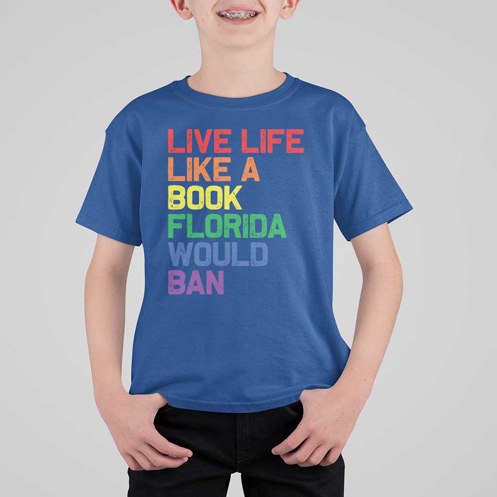Retro Live Like Book In Florida LGBTQ Subtle Pride T Shirt For Kid Rainbow LGBTQIA Pride - Wonder Print Shop