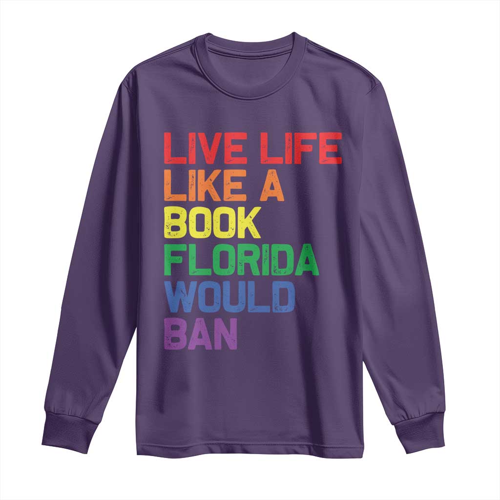 Retro Live Like Book In Florida LGBTQ Subtle Pride Long Sleeve Shirt Rainbow LGBTQIA Pride - Wonder Print Shop