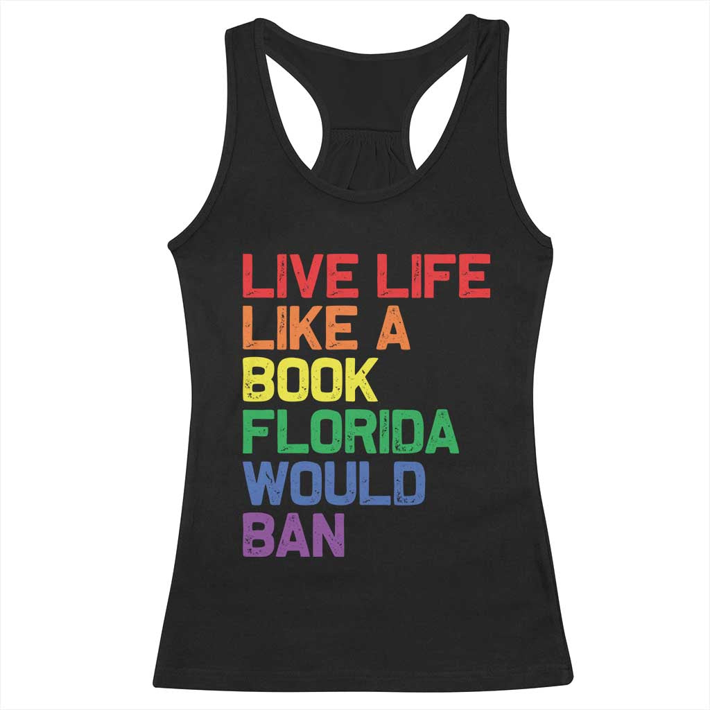 Retro Live Like Book In Florida LGBTQ Subtle Pride Racerback Tank Top Rainbow LGBTQIA Pride - Wonder Print Shop