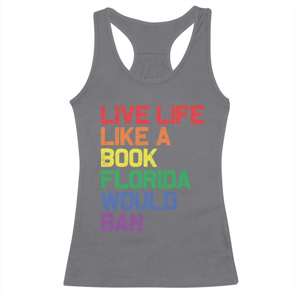 Retro Live Like Book In Florida LGBTQ Subtle Pride Racerback Tank Top Rainbow LGBTQIA Pride - Wonder Print Shop