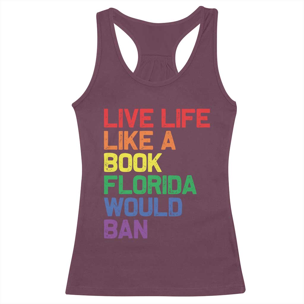 Retro Live Like Book In Florida LGBTQ Subtle Pride Racerback Tank Top Rainbow LGBTQIA Pride - Wonder Print Shop