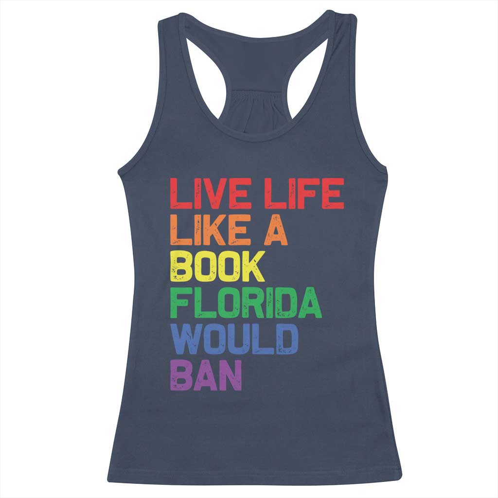 Retro Live Like Book In Florida LGBTQ Subtle Pride Racerback Tank Top Rainbow LGBTQIA Pride - Wonder Print Shop