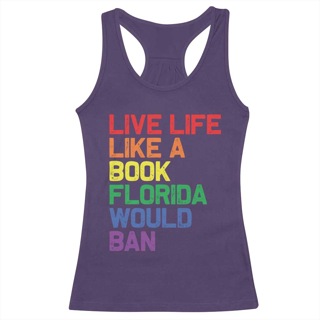 Retro Live Like Book In Florida LGBTQ Subtle Pride Racerback Tank Top Rainbow LGBTQIA Pride - Wonder Print Shop