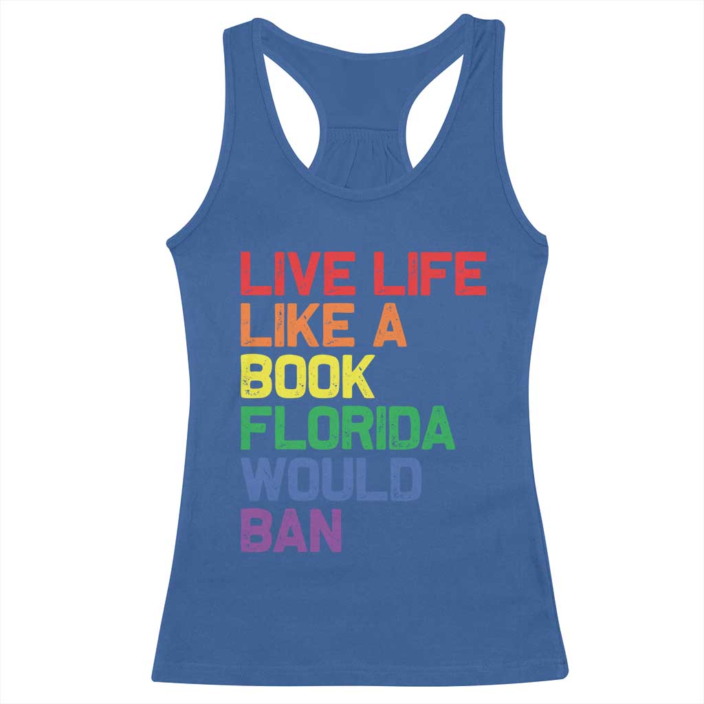 Retro Live Like Book In Florida LGBTQ Subtle Pride Racerback Tank Top Rainbow LGBTQIA Pride - Wonder Print Shop