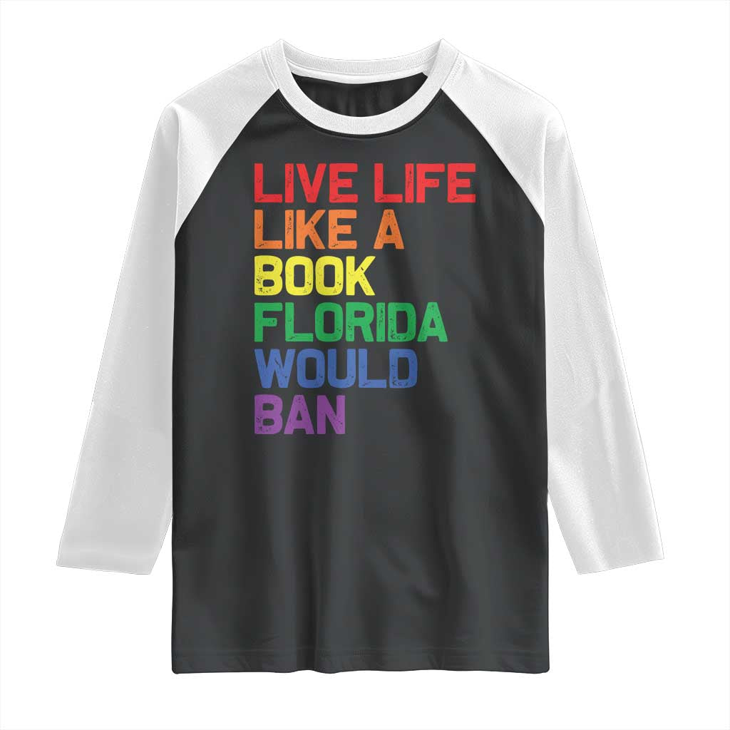 Retro Live Like Book In Florida LGBTQ Subtle Pride Raglan Shirt Rainbow LGBTQIA Pride - Wonder Print Shop