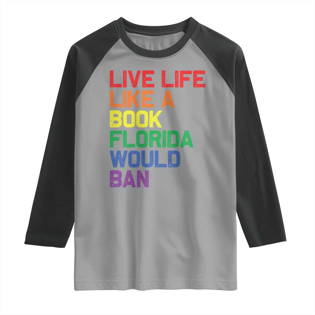 Retro Live Like Book In Florida LGBTQ Subtle Pride Raglan Shirt Rainbow LGBTQIA Pride - Wonder Print Shop