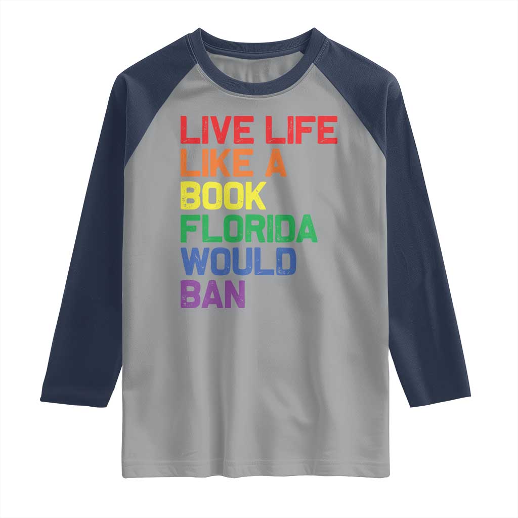 Retro Live Like Book In Florida LGBTQ Subtle Pride Raglan Shirt Rainbow LGBTQIA Pride - Wonder Print Shop