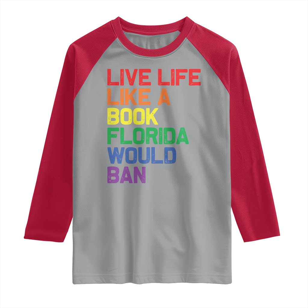 Retro Live Like Book In Florida LGBTQ Subtle Pride Raglan Shirt Rainbow LGBTQIA Pride - Wonder Print Shop