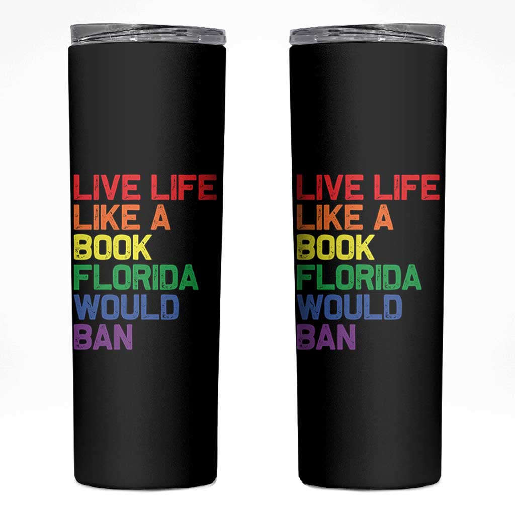 Retro Live Like Book In Florida LGBTQ Subtle Pride Skinny Tumbler Rainbow LGBTQIA Pride - Wonder Print Shop