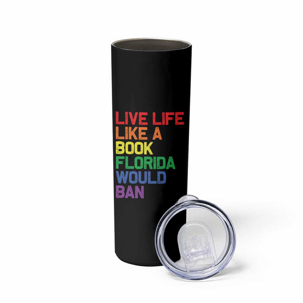 Retro Live Like Book In Florida LGBTQ Subtle Pride Skinny Tumbler Rainbow LGBTQIA Pride - Wonder Print Shop