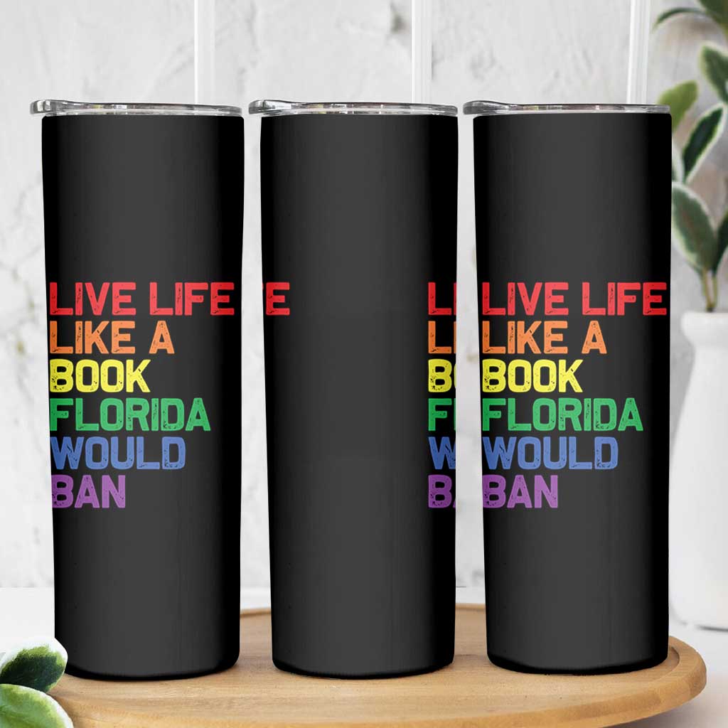 Retro Live Like Book In Florida LGBTQ Subtle Pride Skinny Tumbler Rainbow LGBTQIA Pride - Wonder Print Shop