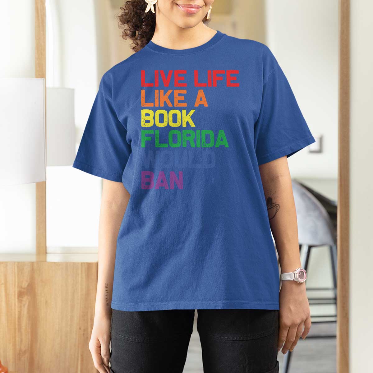 Retro Live Like Book In Florida LGBTQ Subtle Pride T Shirt For Women Rainbow LGBTQIA Pride - Wonder Print Shop