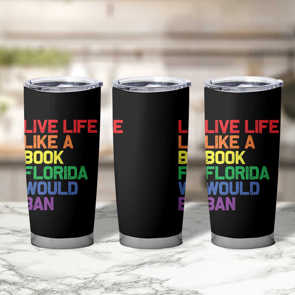 Retro Live Like Book In Florida LGBTQ Subtle Pride Tumbler Cup Rainbow LGBTQIA Pride - Wonder Print Shop