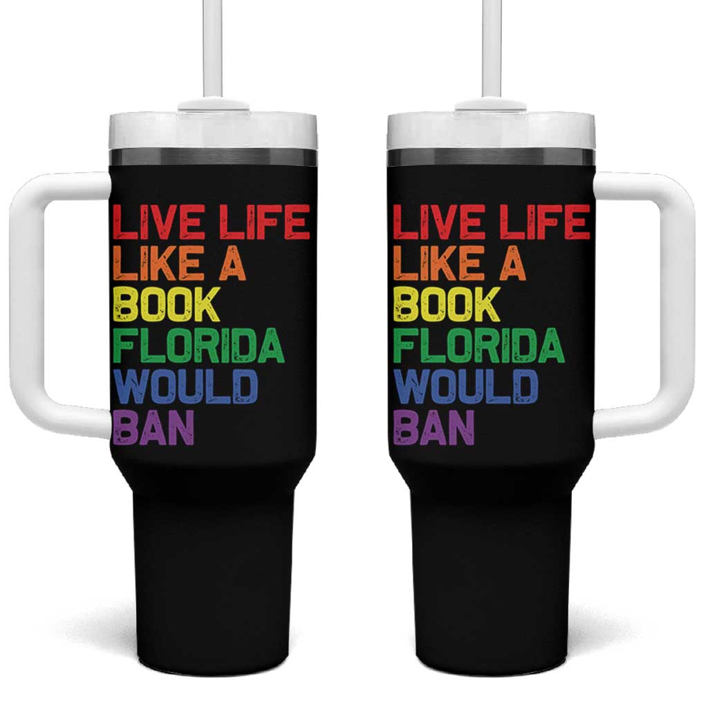 Retro Live Like Book In Florida LGBTQ Subtle Pride Tumbler With Handle Rainbow LGBTQIA Pride - Wonder Print Shop