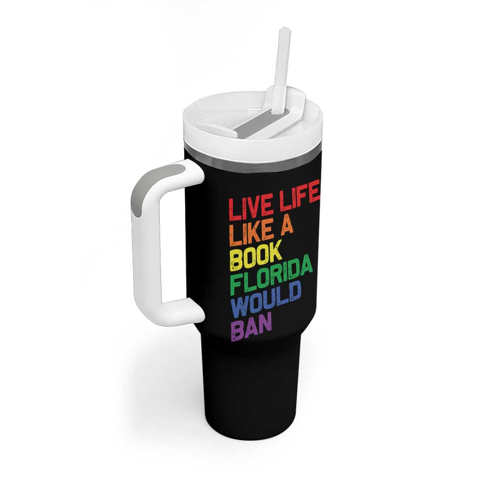 Retro Live Like Book In Florida LGBTQ Subtle Pride Tumbler With Handle Rainbow LGBTQIA Pride - Wonder Print Shop