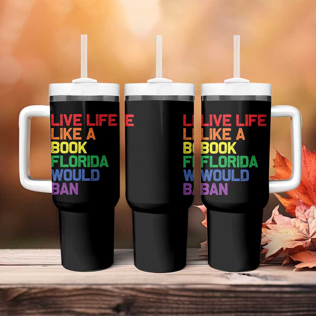 Retro Live Like Book In Florida LGBTQ Subtle Pride Tumbler With Handle Rainbow LGBTQIA Pride - Wonder Print Shop