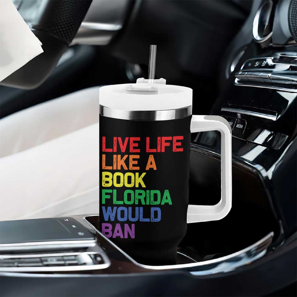 Retro Live Like Book In Florida LGBTQ Subtle Pride Tumbler With Handle Rainbow LGBTQIA Pride - Wonder Print Shop
