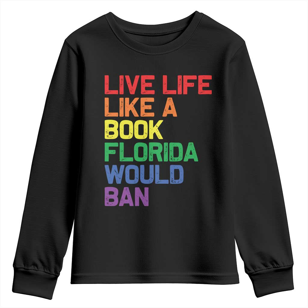 Retro Live Like Book In Florida LGBTQ Subtle Pride Youth Sweatshirt Rainbow LGBTQIA Pride - Wonder Print Shop