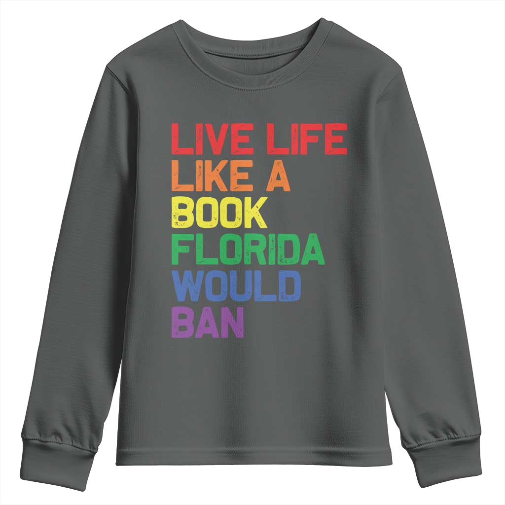 Retro Live Like Book In Florida LGBTQ Subtle Pride Youth Sweatshirt Rainbow LGBTQIA Pride - Wonder Print Shop