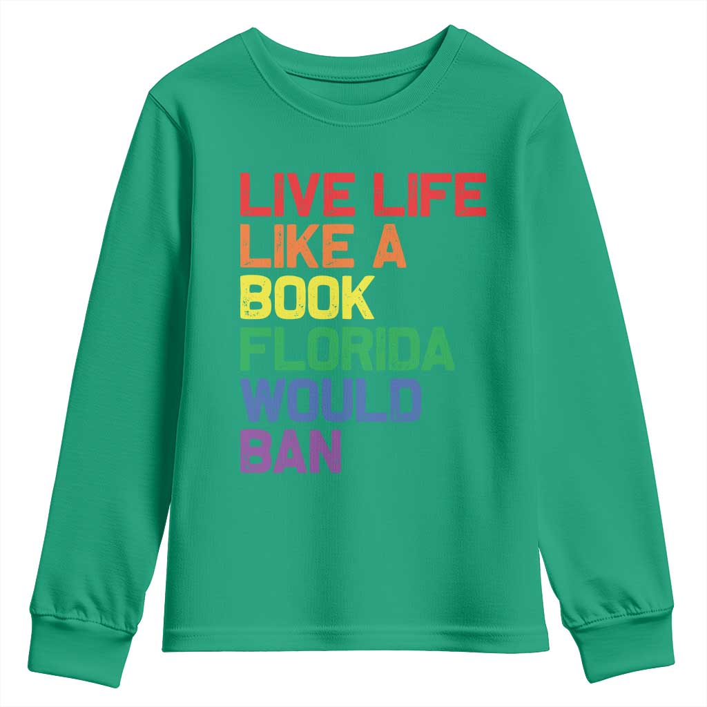 Retro Live Like Book In Florida LGBTQ Subtle Pride Youth Sweatshirt Rainbow LGBTQIA Pride - Wonder Print Shop