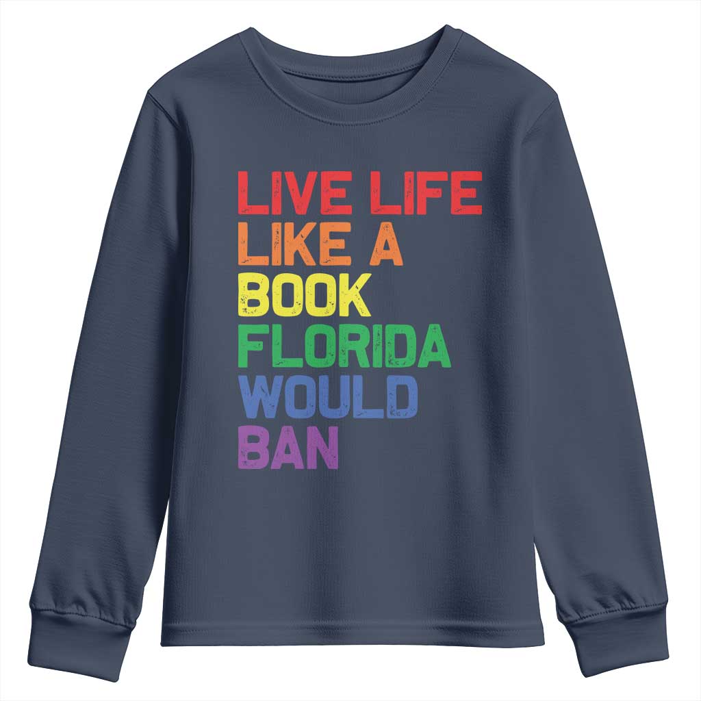 Retro Live Like Book In Florida LGBTQ Subtle Pride Youth Sweatshirt Rainbow LGBTQIA Pride - Wonder Print Shop