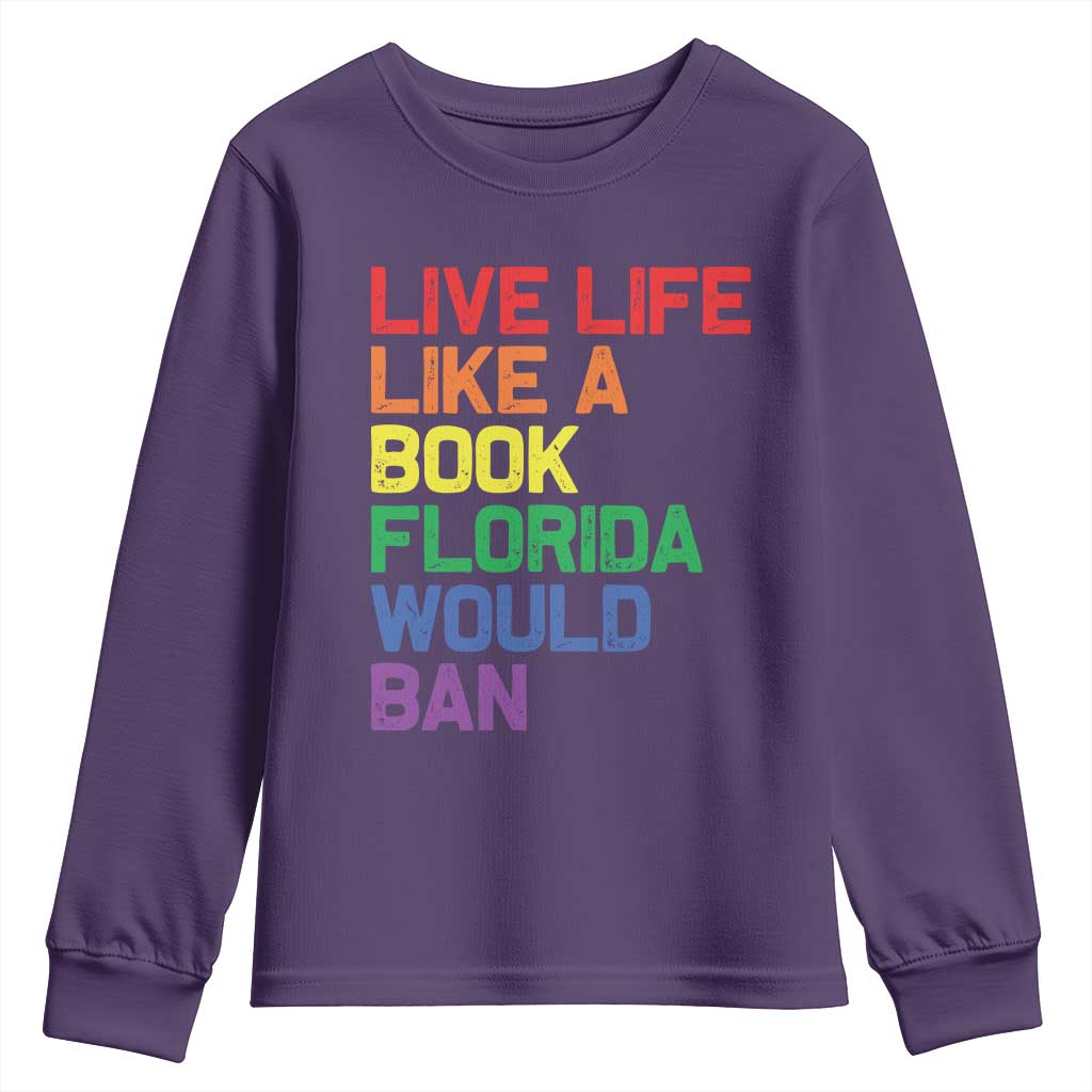 Retro Live Like Book In Florida LGBTQ Subtle Pride Youth Sweatshirt Rainbow LGBTQIA Pride - Wonder Print Shop