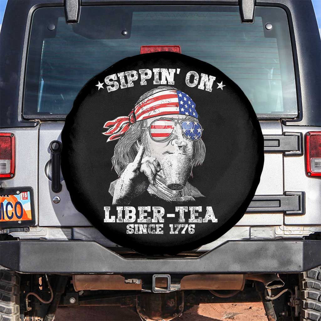 Funny 4th Of July Spare Tire Cover Sippin On Liber Tea Liberty Ben Franklin 1776 USA Flag - Wonder Print Shop