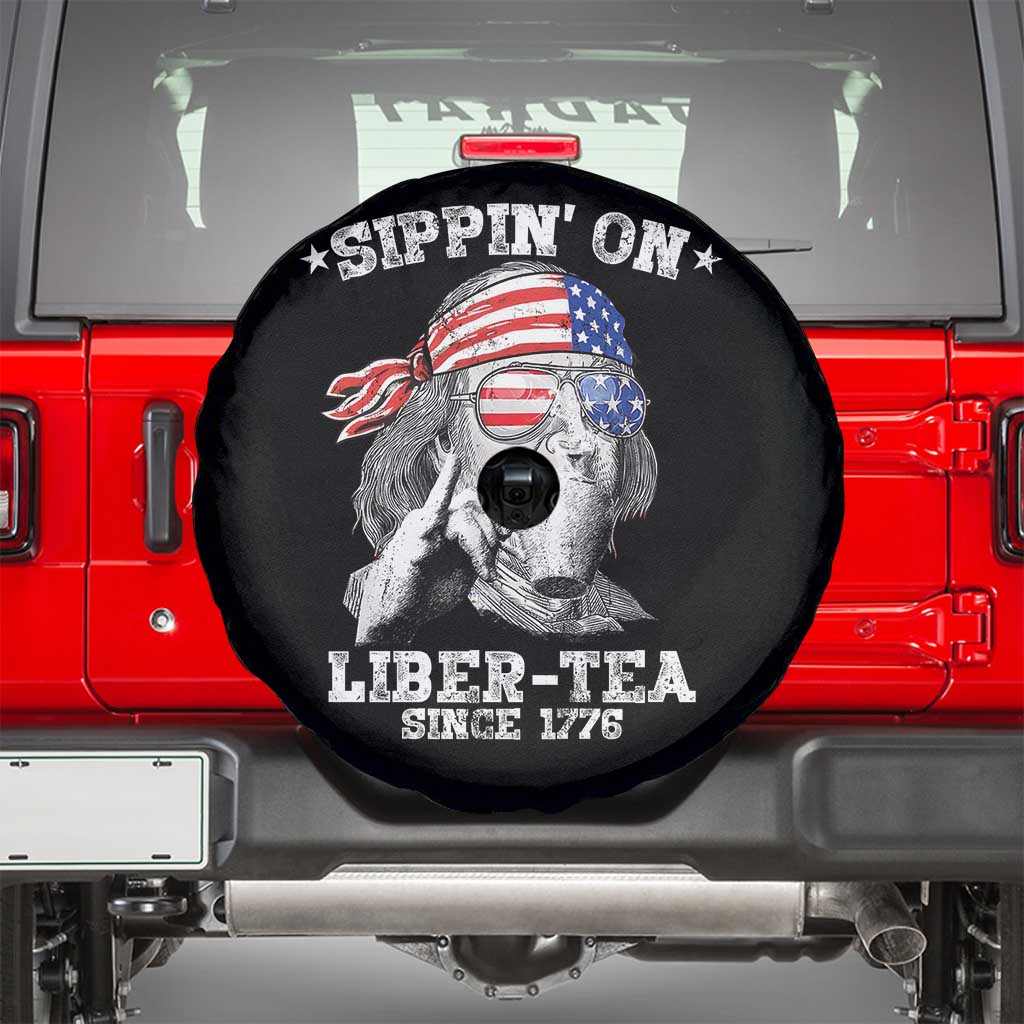 Funny 4th Of July Spare Tire Cover Sippin On Liber Tea Liberty Ben Franklin 1776 USA Flag - Wonder Print Shop