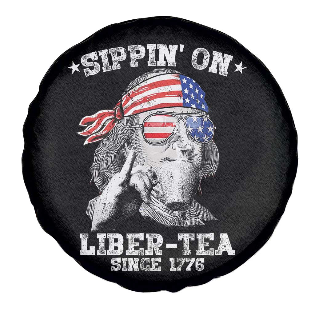 Funny 4th Of July Spare Tire Cover Sippin On Liber Tea Liberty Ben Franklin 1776 USA Flag - Wonder Print Shop
