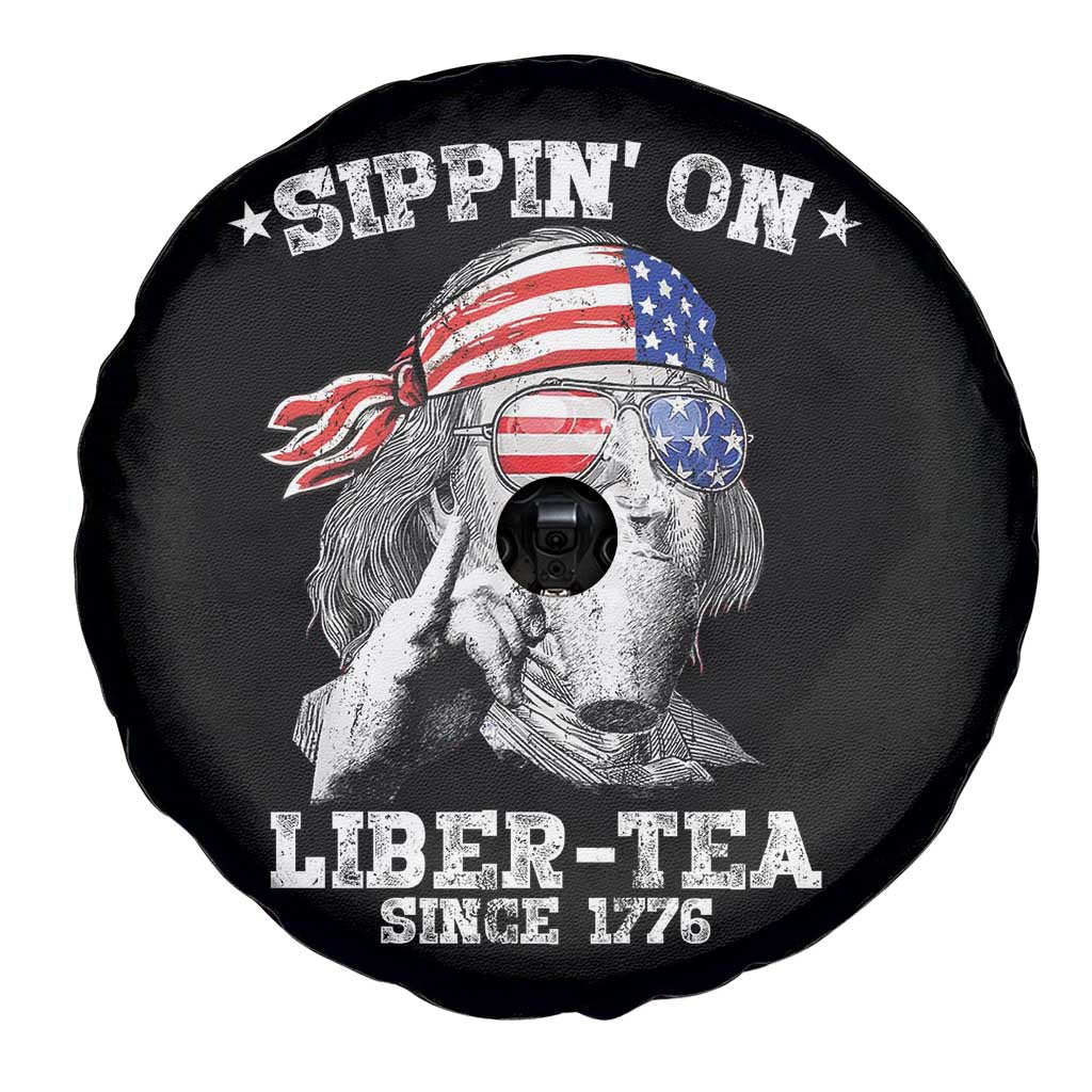 Funny 4th Of July Spare Tire Cover Sippin On Liber Tea Liberty Ben Franklin 1776 USA Flag - Wonder Print Shop