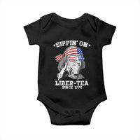 Funny 4th Of July Baby Onesie Sippin On Liber Tea Liberty Ben Franklin 1776 USA Flag - Wonder Print Shop