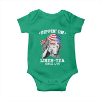 Funny 4th Of July Baby Onesie Sippin On Liber Tea Liberty Ben Franklin 1776 USA Flag - Wonder Print Shop