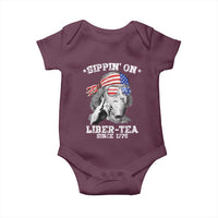 Funny 4th Of July Baby Onesie Sippin On Liber Tea Liberty Ben Franklin 1776 USA Flag - Wonder Print Shop