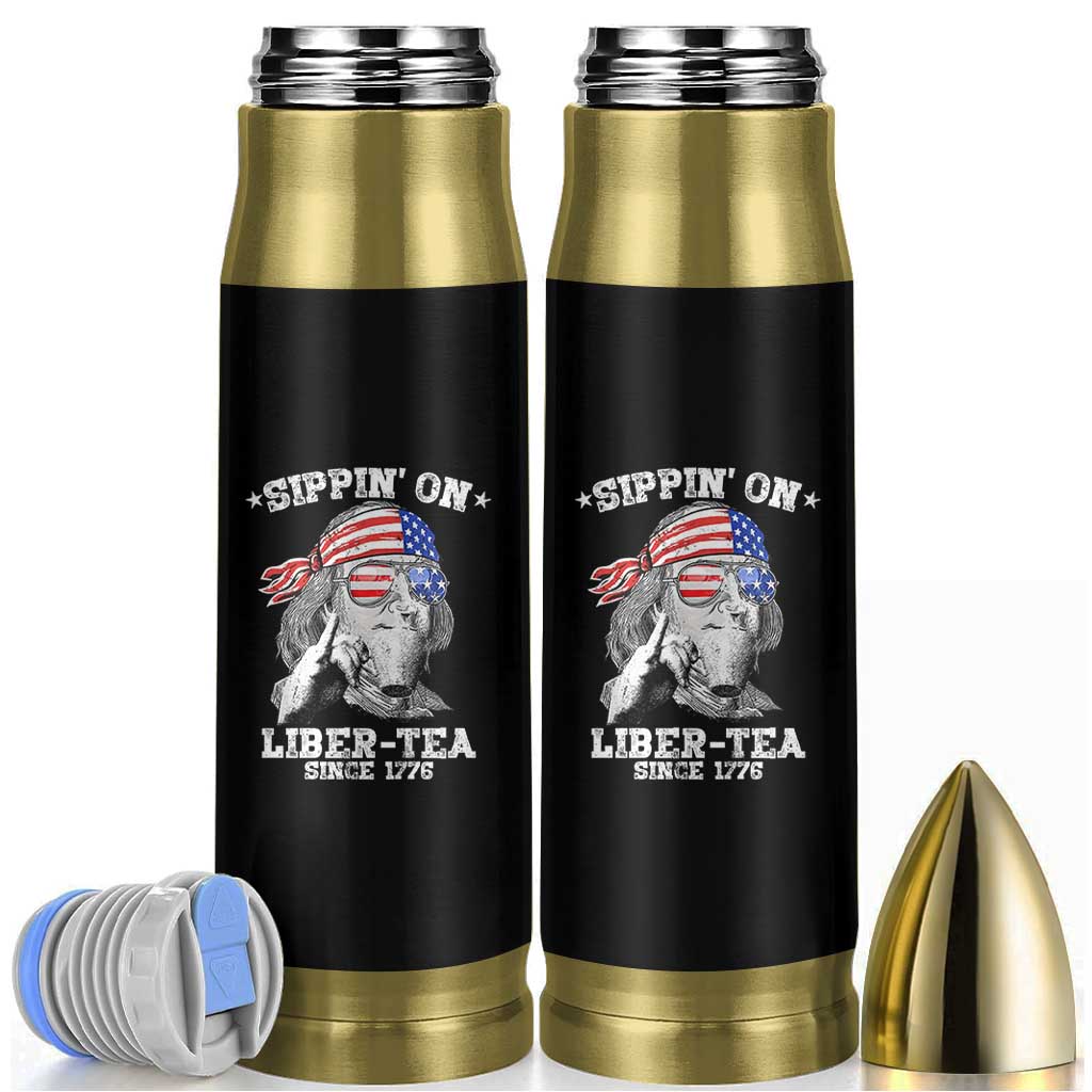 Funny 4th Of July Bullet Tumbler Sippin On Liber Tea Liberty Ben Franklin 1776 USA Flag - Wonder Print Shop