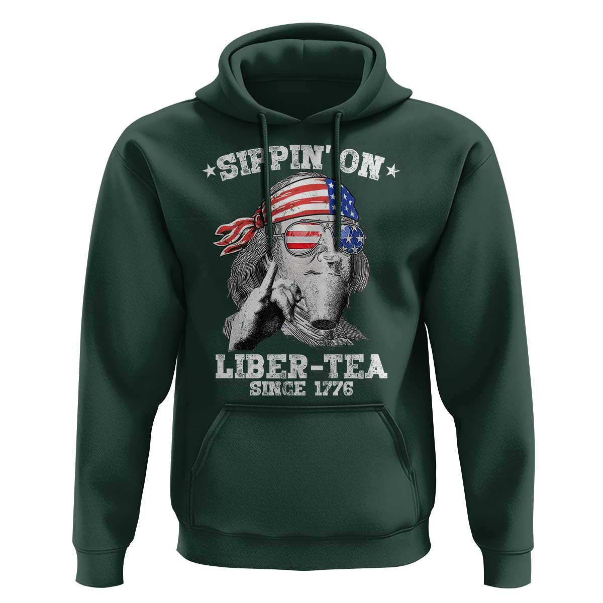 Funny 4th Of July Hoodie Sippin On Liber Tea Liberty Ben Franklin 1776 USA Flag - Wonder Print Shop