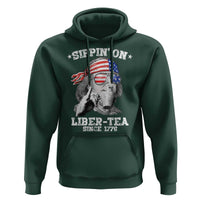 Funny 4th Of July Hoodie Sippin On Liber Tea Liberty Ben Franklin 1776 USA Flag - Wonder Print Shop