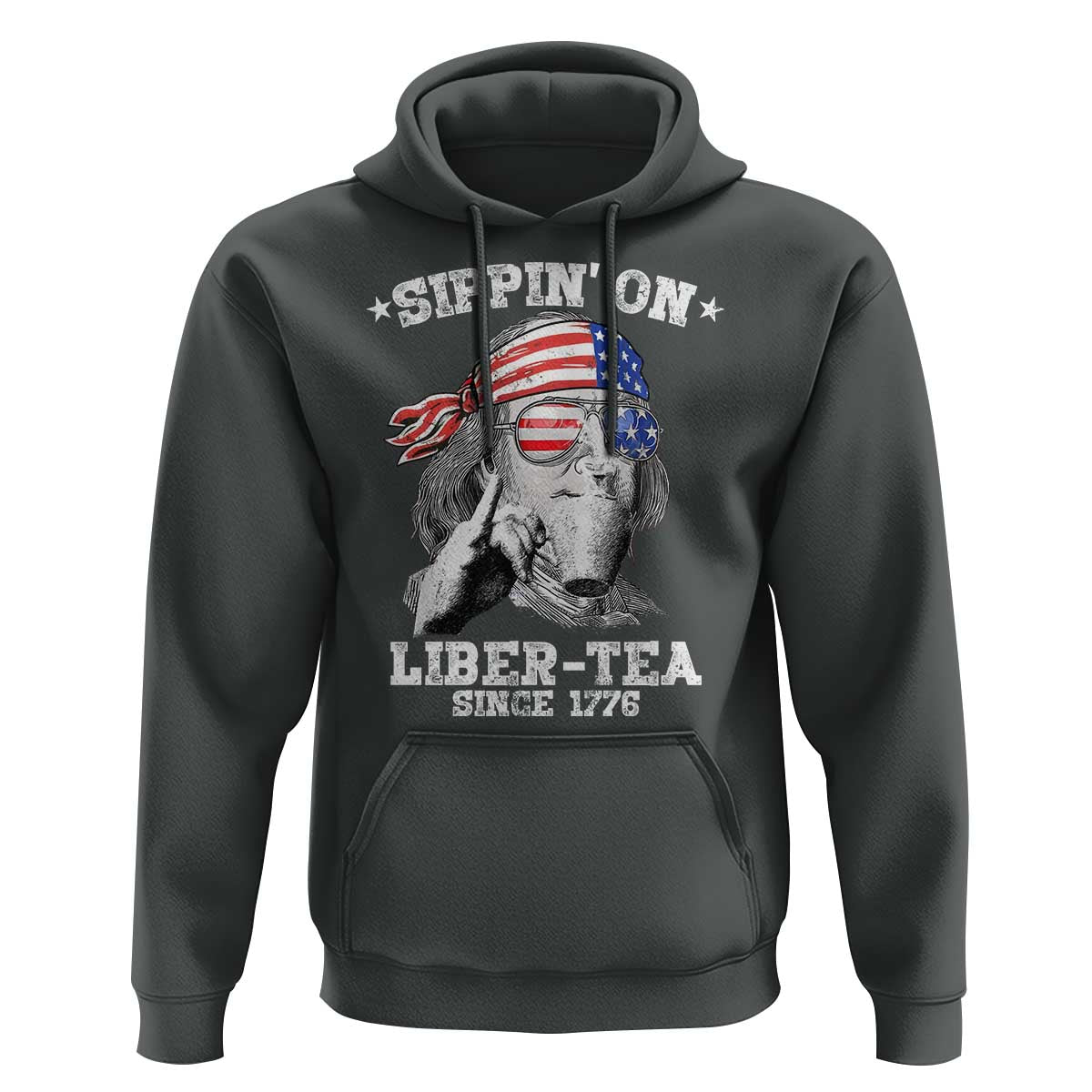 Funny 4th Of July Hoodie Sippin On Liber Tea Liberty Ben Franklin 1776 USA Flag - Wonder Print Shop