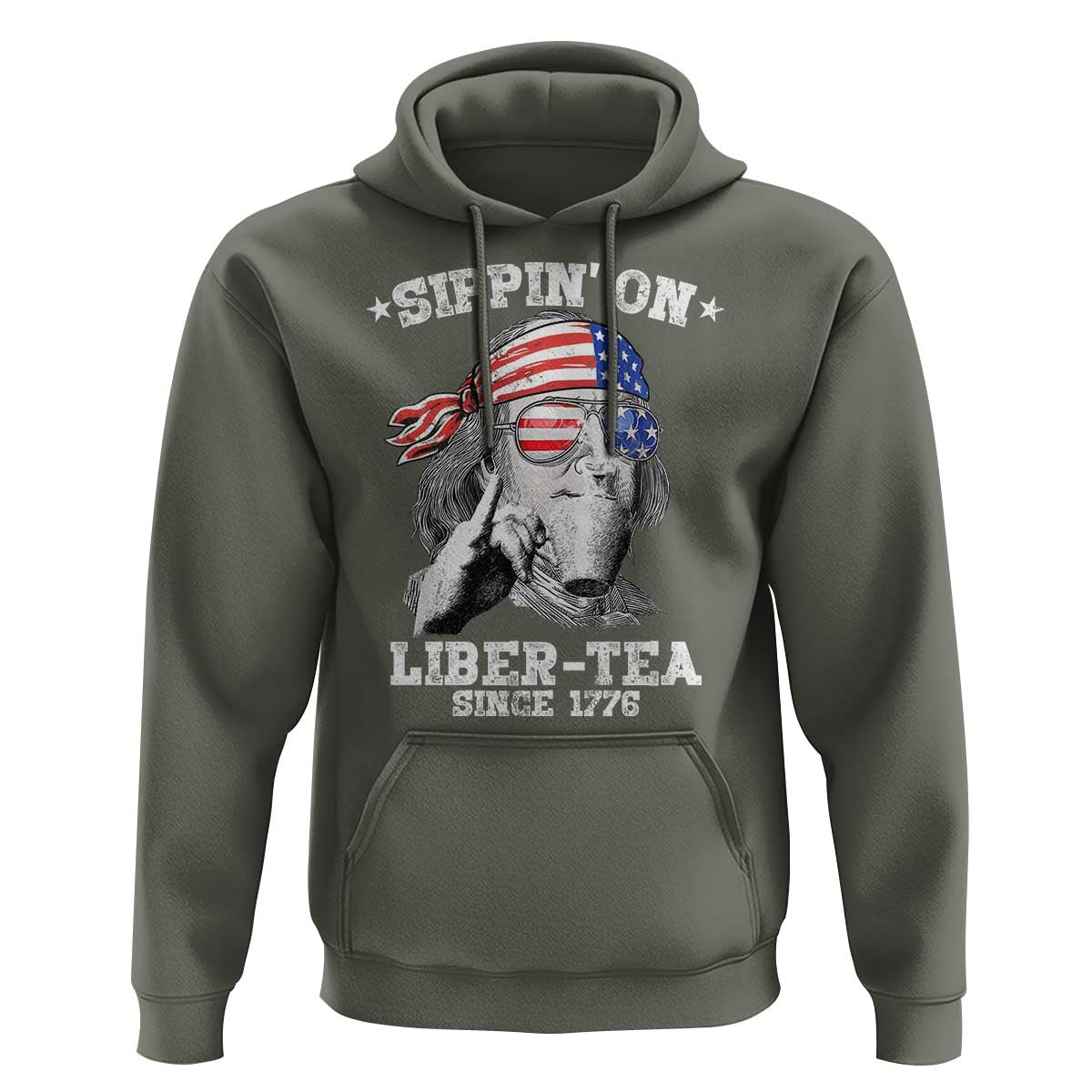Funny 4th Of July Hoodie Sippin On Liber Tea Liberty Ben Franklin 1776 USA Flag - Wonder Print Shop