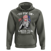 Funny 4th Of July Hoodie Sippin On Liber Tea Liberty Ben Franklin 1776 USA Flag - Wonder Print Shop