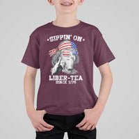 Funny 4th Of July T Shirt For Kid Sippin On Liber Tea Liberty Ben Franklin 1776 USA Flag - Wonder Print Shop