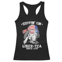 Funny 4th Of July Racerback Tank Top Sippin On Liber Tea Liberty Ben Franklin 1776 USA Flag - Wonder Print Shop