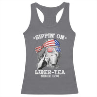 Funny 4th Of July Racerback Tank Top Sippin On Liber Tea Liberty Ben Franklin 1776 USA Flag - Wonder Print Shop
